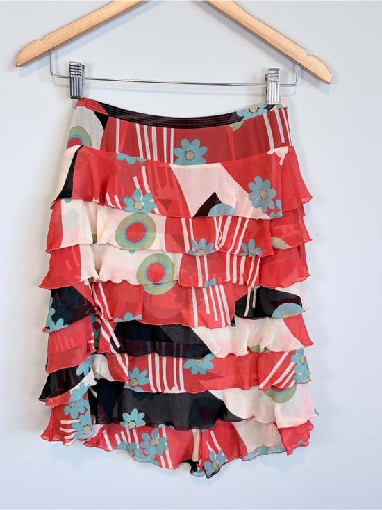 Marc Jacobs Dresses & Skirts - Marc Jacobs Y2K 100% Silk Tiered Ruffle Mini Skirt Abstract Floral Print Size 4